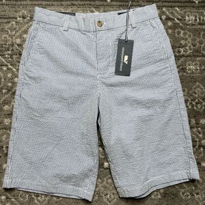 Vineyard Vines Breaker Shorts NWT Boys 16 Blue White Striped Seersucker Preppy